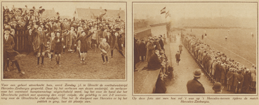 872922 Collage van 2 foto's betreffende de voetbalwedstrijd tussen Hercules (Utrecht) en Zeeburgia (Amsterdam) op het ...